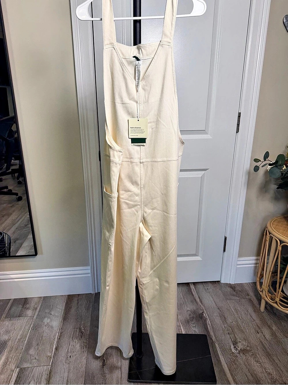 Halara Flex™ V-Neck Washed Denim Casual Overalls Cream Large NWT